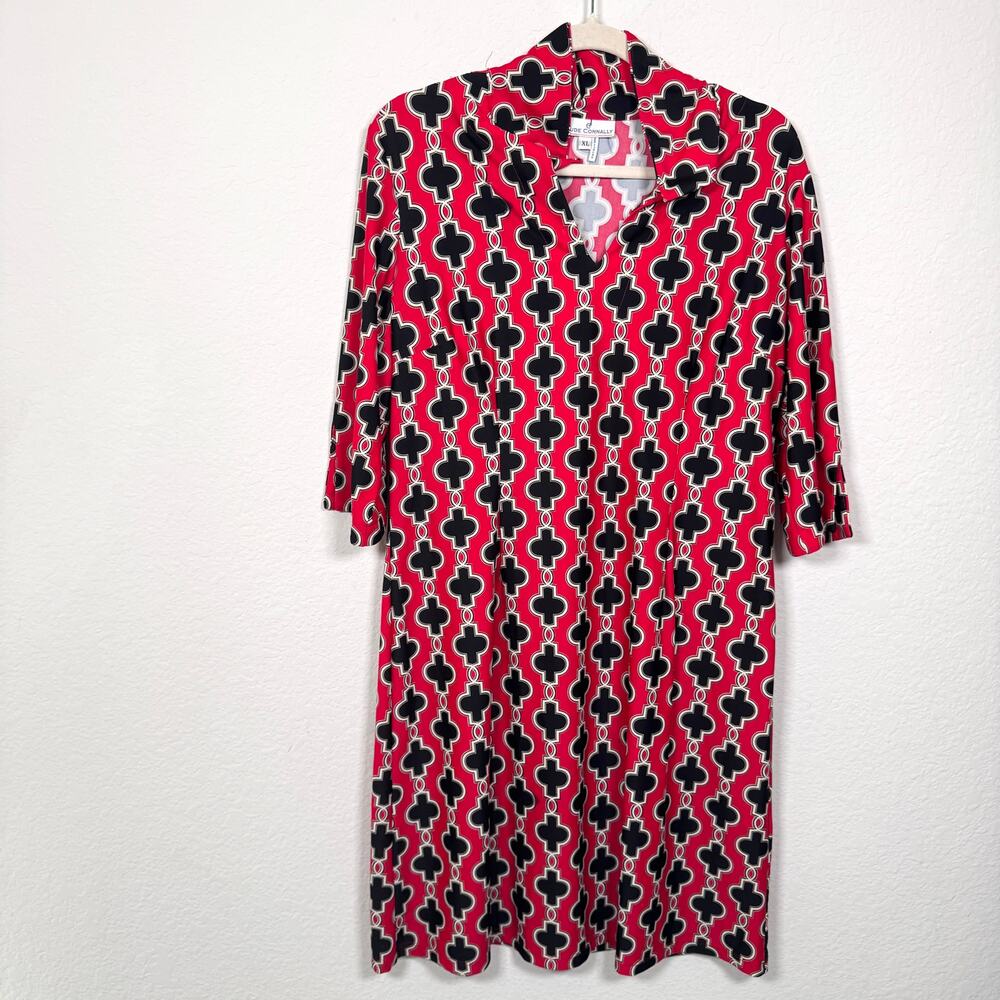Jude Connally Womens Pullover Geometric Print Dress Size XL Stretch Classic Red - Picture 1 of 5